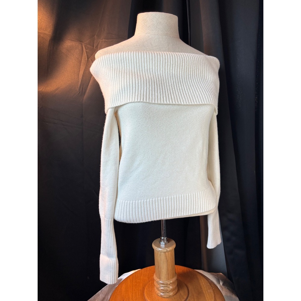 Faded Rose Ivory Off the Shoulder Ribbed Knit Sweater Womens Medium White
